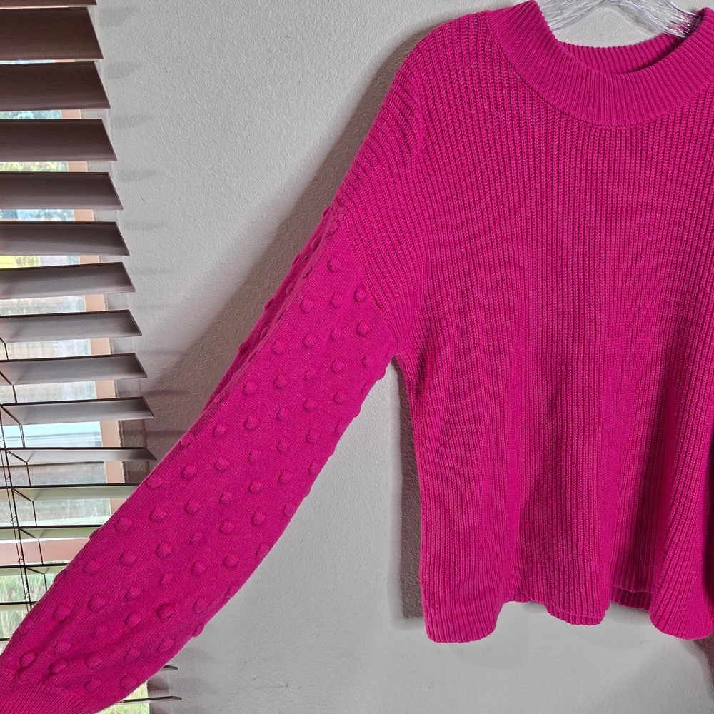 Vince Camuto Sweater XL Pink Bobble Sleeve Mock Neck Boho Eclectic Barbiecore - Picture 4 of 9